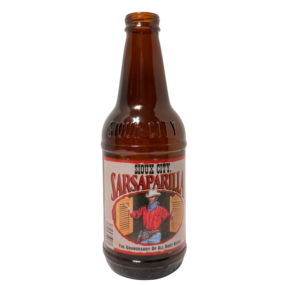 Sioux City Sarsaparilla Amber Glass Soda Bottle Cowboy Western *EMPTY* 12oz